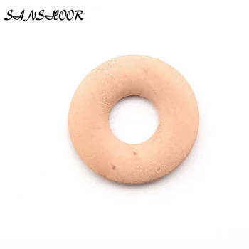 

SANSHOOR 35mm/38mm Diameter Hot Sale Unfinished Natural Color Round Shape Wood Craft with Hole MT-011/12 100pcs/lot