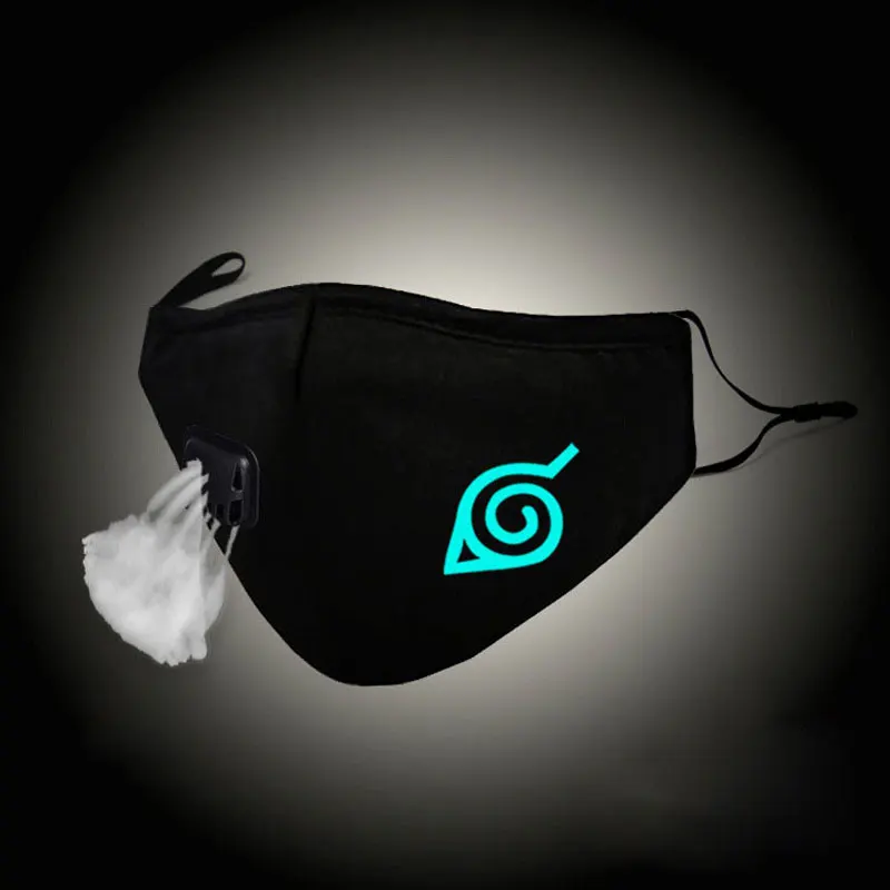 

Glow In Dark Mouth Mask Hokage Konoha Leaf Cosplay Cotton Face Mask Anti PM2.5 Dust Filter Muffle Valved Respirator Christmas