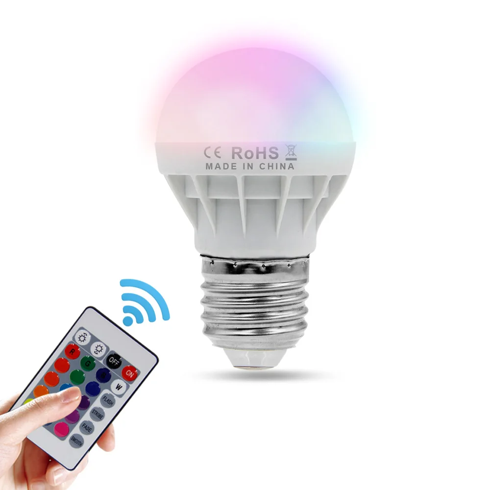 (4 шт./лот) RGB светодио дный лампа E27 3 Вт светодио дный лампы RGB прожектор 85-265 В энергосбережения высокого качества изменить 16 Цвет с ИК-пульт