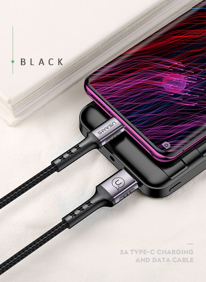 Кабель USAMS 5A для быстрой зарядки USB C кабель type C для huawei OPPO, кабель для быстрой зарядки 1,2 м кабель для зарядки телефона