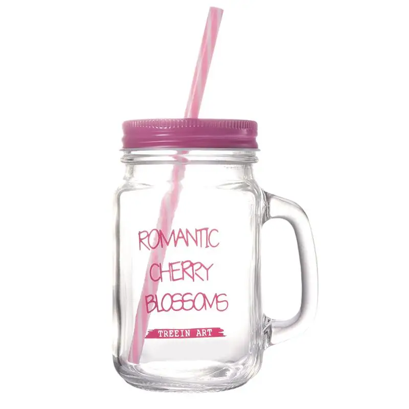 Креативная 500 мл соломенная каменная чашка летняя портативная чашка для сока стеклянная чашка для напитков с соломенной крышкой - Цвет: Pink