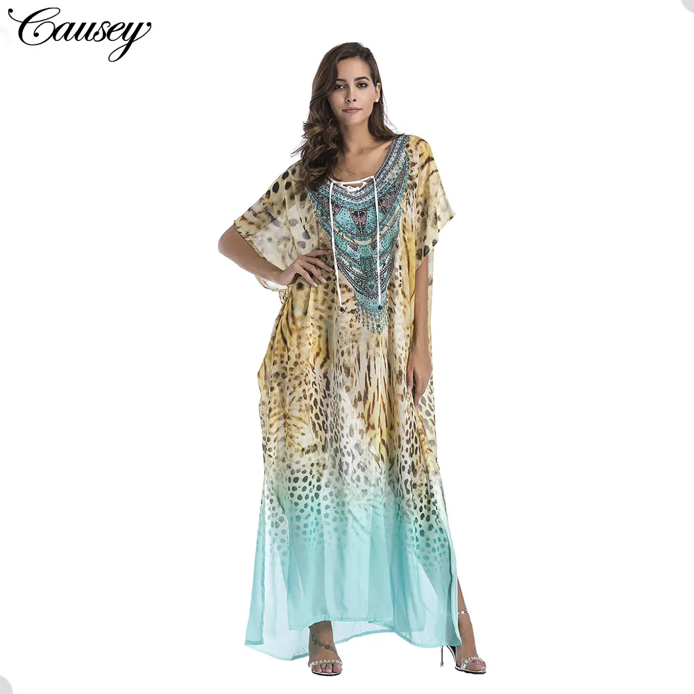 

2019 Spring beach blouse positioning printing large size hot diamond women's dress