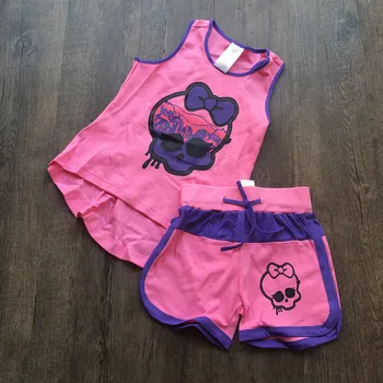 

Girls Summer short sleeves suit Cotton beach Shorts Monster two-piece set 4-16 Years old kids High School