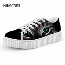 INSTANTARTS/стильная женская обувь на плоской платформе с принтом черного кота; обувь для отдыха на плоской подошве со шнуровкой для девочек; женские кроссовки с животным узором