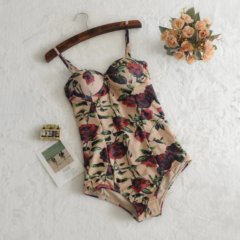

Hot 2018 Women Floral Printed One-Piece Bikinis Set Swimsuit Swimwear Bathing Suit Beachwear Bikini badpakken vrouwen