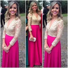 Sexy V-ausschnitt Lange Formale Abendkleid Spitze Promi Abendkleid