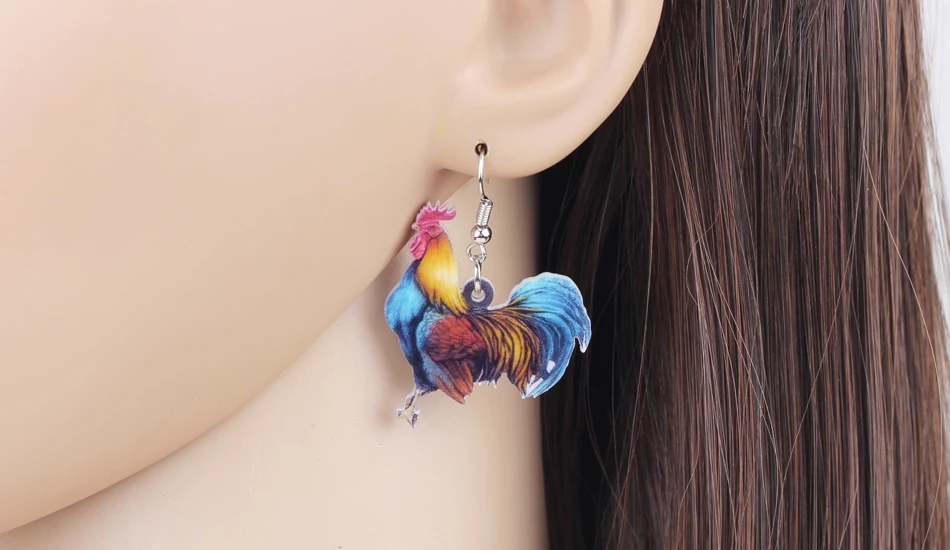 BDHSHKF Earrings Necklace Statement Acrylic Floral Rooster Chicken Farm Animals Sets Jewelry for Women Girls Ladies