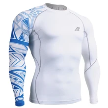 Mens Long Sleeves Top Jersey Compression Tight Skin Shirts Fitness MMA One Side Prints Base Layer