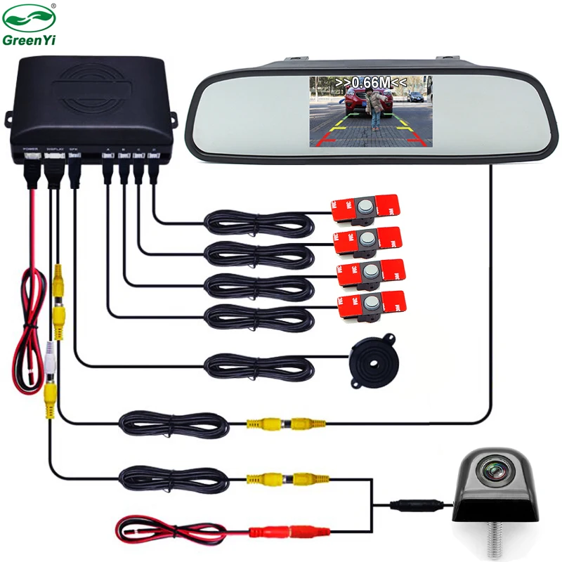 

3in1 4.3 inch Video Parking Mirror Monitor With 4 PCS Parking Radar Sensor and Rear View Camera