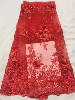

Red Tulle Embroidered Net Lace African French Laces Fabrics High Quality Nigerian French Net Lace With Stones Swiss Lace Fabric