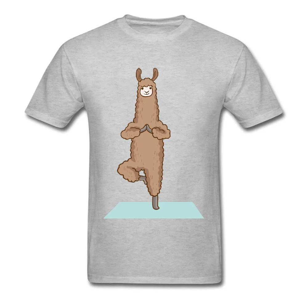 

Alpaca Llama Physical Exercise OM Tshirts Buddhist Meditation Funny Goat Funny Design Creative T Shirt For Men Grey Custom
