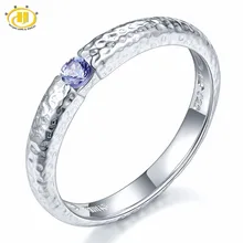 Hutang Gemstone Jewelry Genuine Tanzanite Solid 925 Sterling Silver Hammered Band Tail Wedding Rings Fine Fashion
