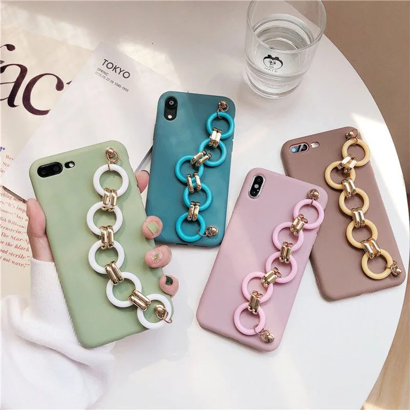 

Fashion trend macaron bracelet mobile phone case for iPhone 7 8 Simple and solid color all-inclusive soft shell for iPhone 6 6s