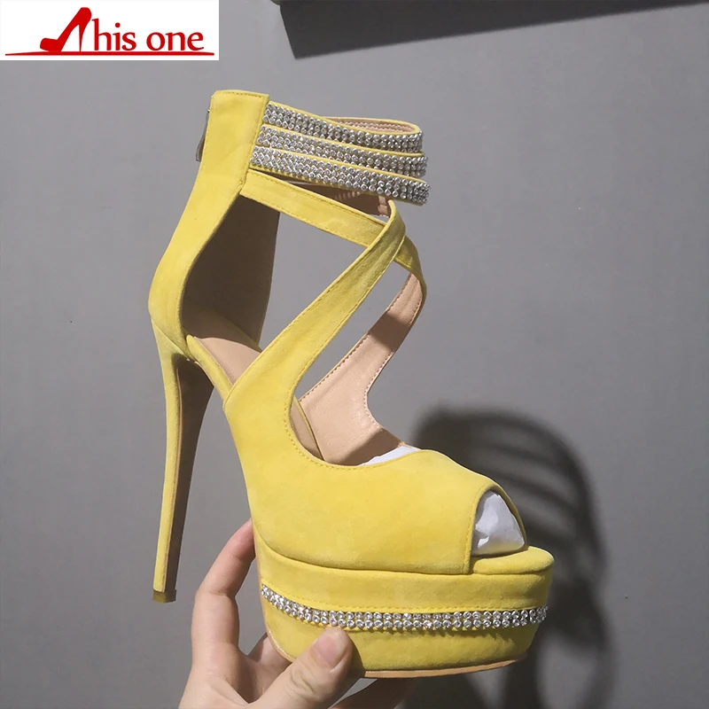 

Rhinestone Sandals Wedding Shoes Women Gladiator High Heels Ladies Shoes Yellow Pumps Women Platform Sandals Summer Plus Size47