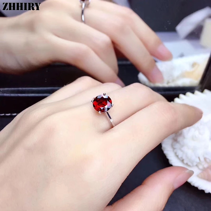 ZHHIRY для женщин подлинное кольцо с натуральным гранатом кольца из стерлингового серебра 925 цветной драгоценный камень 7*9 мм в форме лисы ювелирные изделия