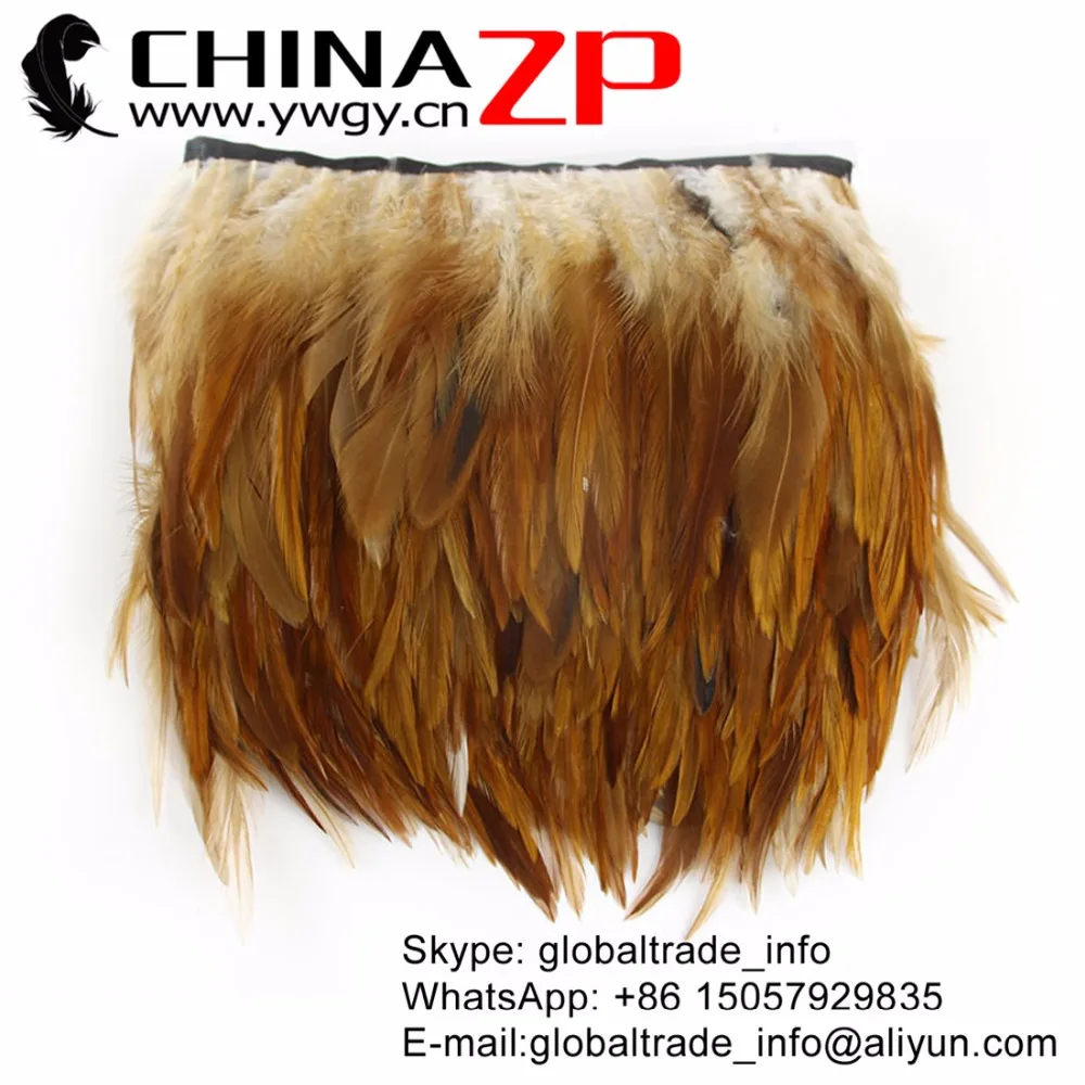 

CHINAZP Factory Cheap Wholesale 10yards/lot Unique Dyed Light Brown&Natural Chicken Rooster Saddle Feathers Fringe Trim