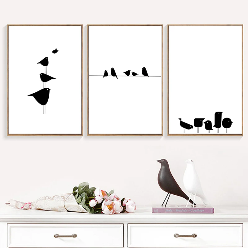 Картина на холсте плакаты и принты черно-белая птица линия настенное искусство детская комната скандинавский плакат Настенные картины для декора гостиной