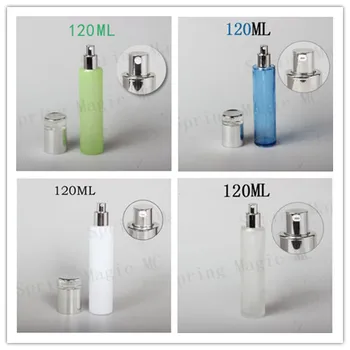 

120ML Blue/Green/Frosted/Pearl White Glass Bottle With Silver Pump/Sprayer,Skin Care Container,Perfume/Essence/Foundation Bottle