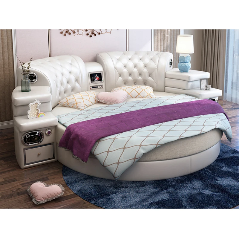 Hot Ing Modern Leather Multi Function White Round Bed With Leather Multi Function White Round Bed
