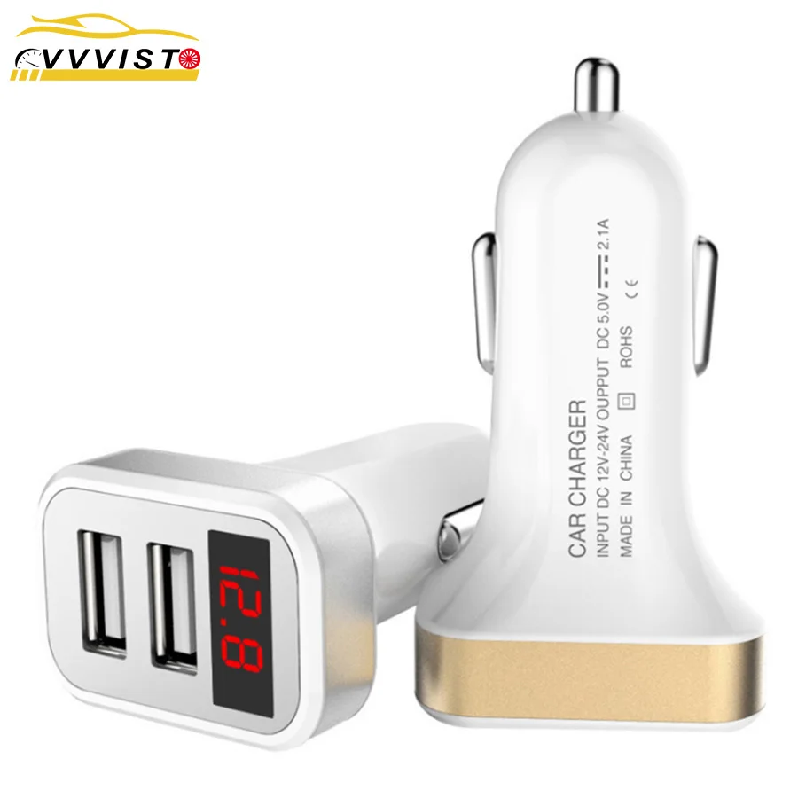 

2018 VVVIST Universal USB Car Charger Dual USB Port Adapter Charger LED Display Voltmeter Current For Tablet Mobile Phone