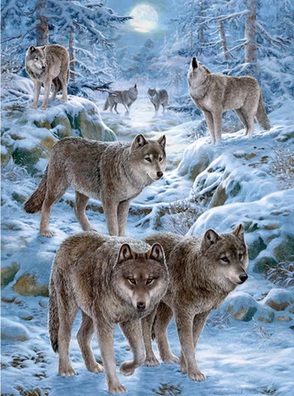 

5d animal diamond embroidery moonlight under the wolves pack diamond mosaic painting rhinestones crafts household and gift items