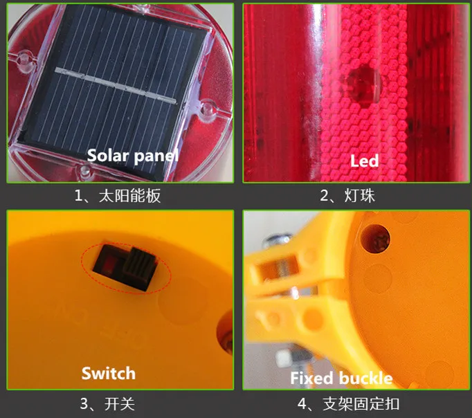 Solar do Diodo Emissor de Luz de Alarme Luz de Advertência do Tráfego Signal Beacon Solar Lâmpadas Industrial Estrada Iluminação 4 Pçs - Lote Lightsoutdoor Led 14 Cheap led solar