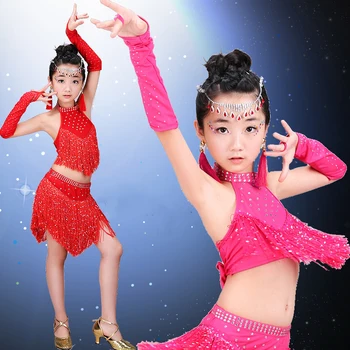 

Nice Children Belly Dancing Clothes Blue Rose Red Milk Silk Tops+Skirt Set Beauty Children Indian Profession Play Garment Q2089