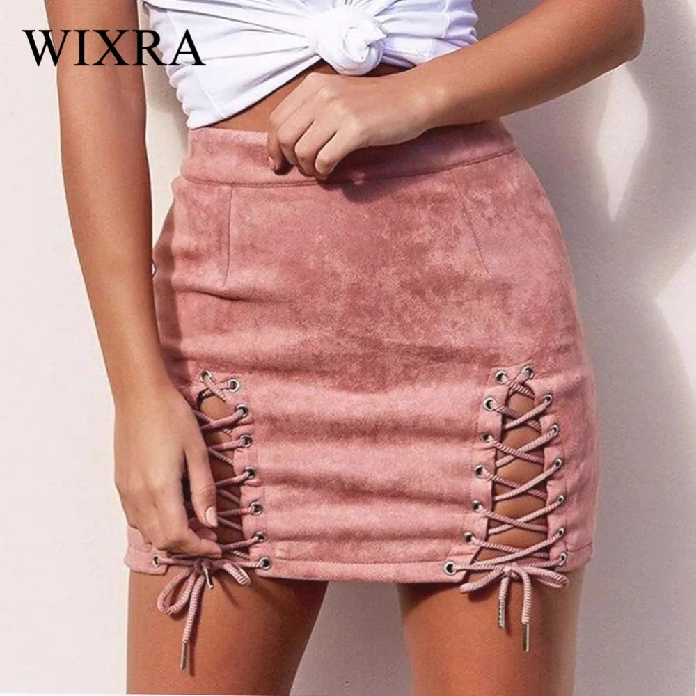 Wixra 2017 осень зима женские модные пикантные Кружево наглухо замши Юбки для женщин