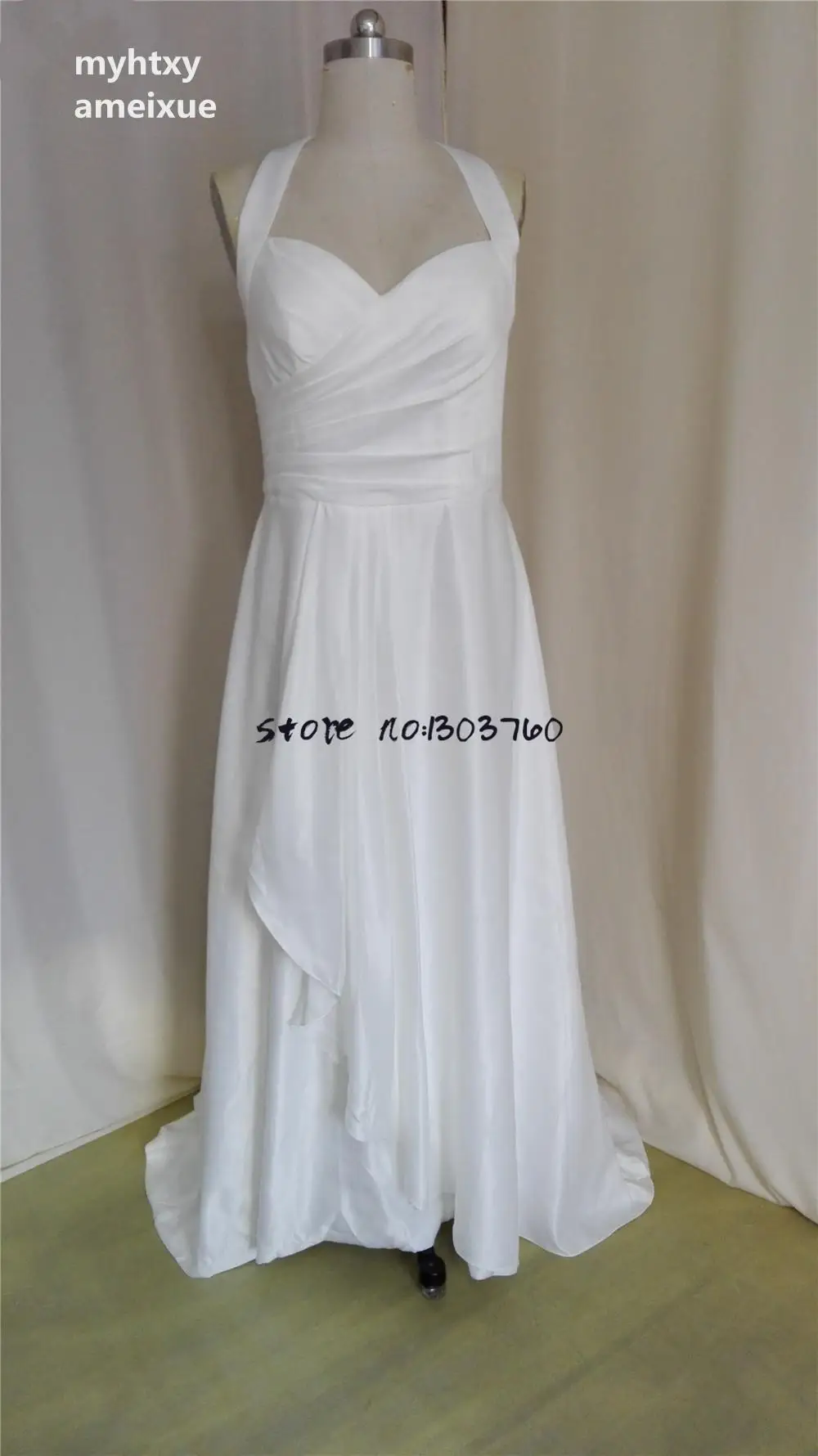 Vestidos De Novia 2017 без рукавов с лямкой на шее развертки поезд молния А-силуэт Низкая