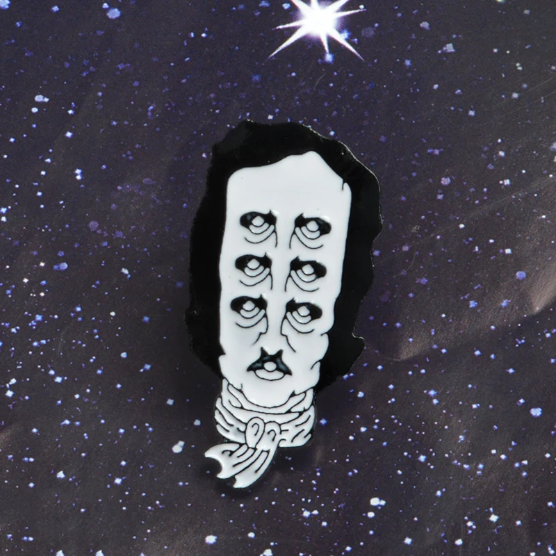 

Edgar Allan Poe Enamel Lapel Pin Multiple Eyes Old Man Head Scarf Leather Coat Badge Brooch Gift For Literary Enthusiast Poet