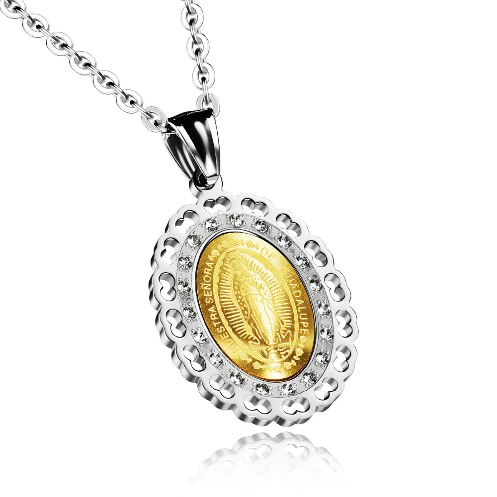 

Virgin Mary Unisex Necklaces New Fashion Stainless Steel + Cubic Zirconia Religious Women Men Jewelry Pendant QL1066