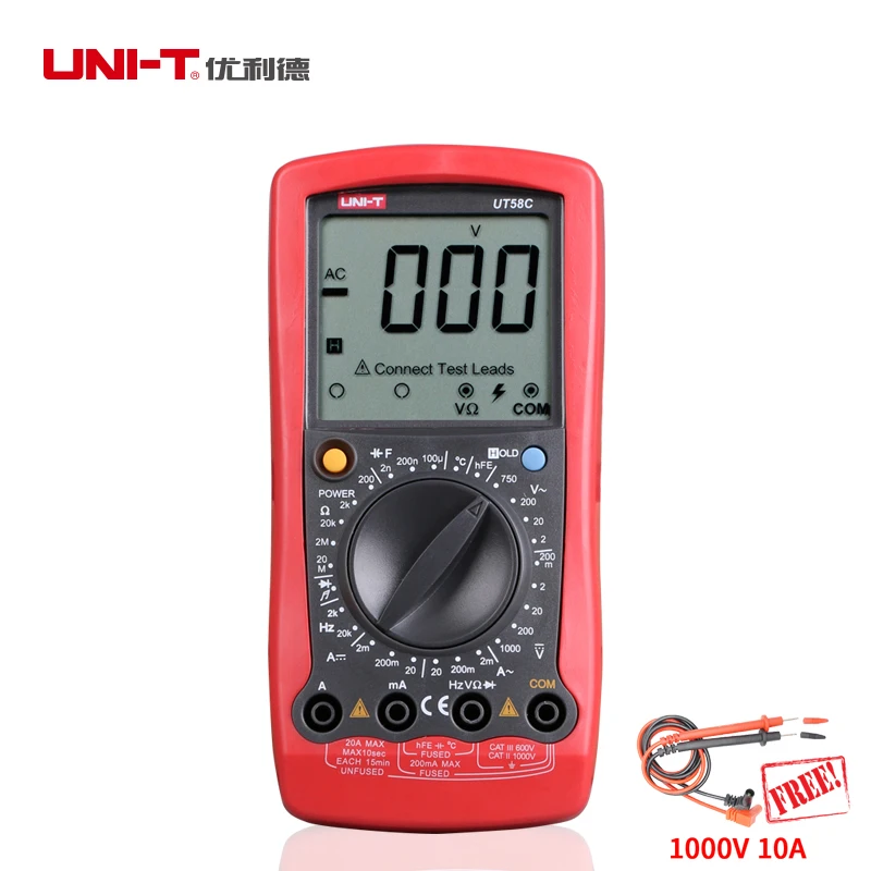 

UNI-T UT58C General Digital Multimeters Full Icon LCD Display Temperature Frequency Capacitance Diode Transistor AC/DC Tester