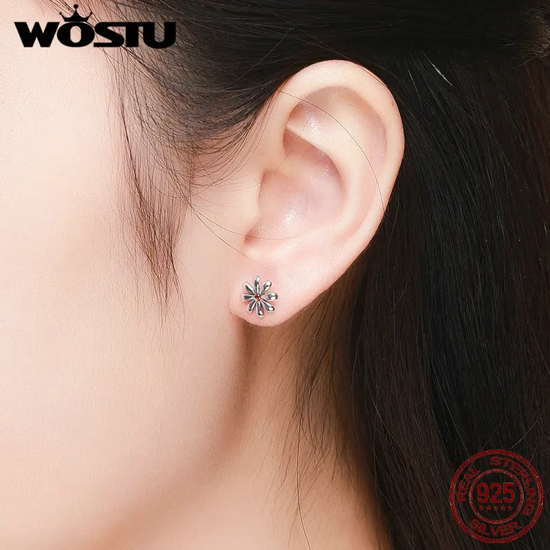 WOSTU хит продаж 925 пробы серебряные серьги гвоздики с ромашками для женщин и