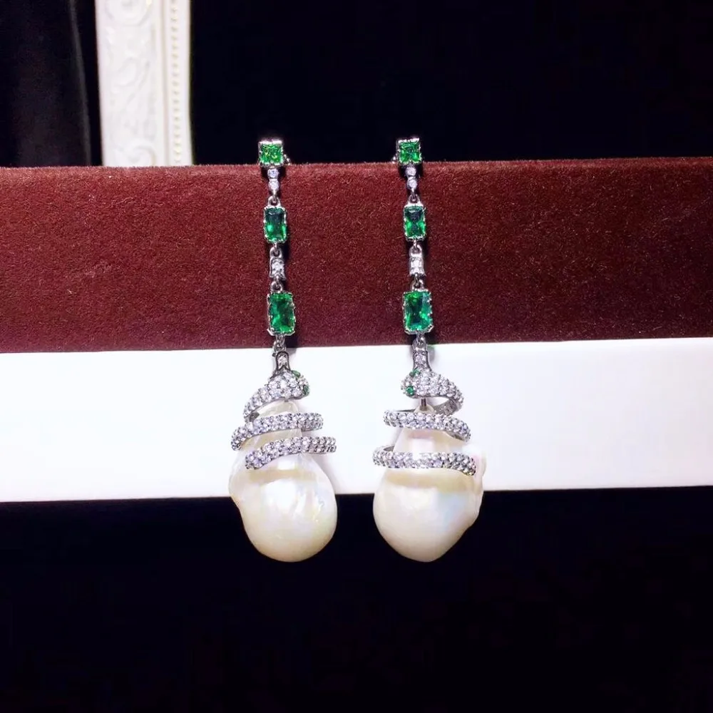 Qi xuan_jewelry_новые серьги в виде змеи S925 Серебряная Инкрустация цирконием элегантные