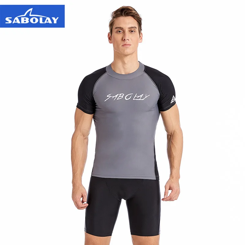 

Men's Rash Guards Short Sleeve Shark Skin Swimsuit UV Protection Surfing Swimming Bathing Suits Quick Dry Wetsuit Male Plus Size