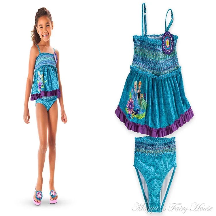 Hot sale 4 12Y Elsa Anna printed junior girls swimsuit tween swimwear for girls two pieces baby