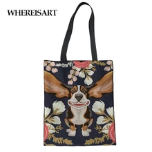 WHEREISART Милая Складная хозяйственная сумка для собак с биглями, экологичный подарок для дам, многоразовая переносная сумка Harajuku с цветочным рисунком