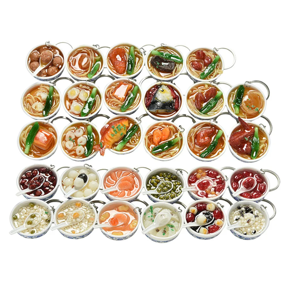 

1Pc Hot sale New Simulation Food Key Chains Noodle Creative Keychain Chinese Blue And White Porcelain Food Bowl Mini Bag Pendant