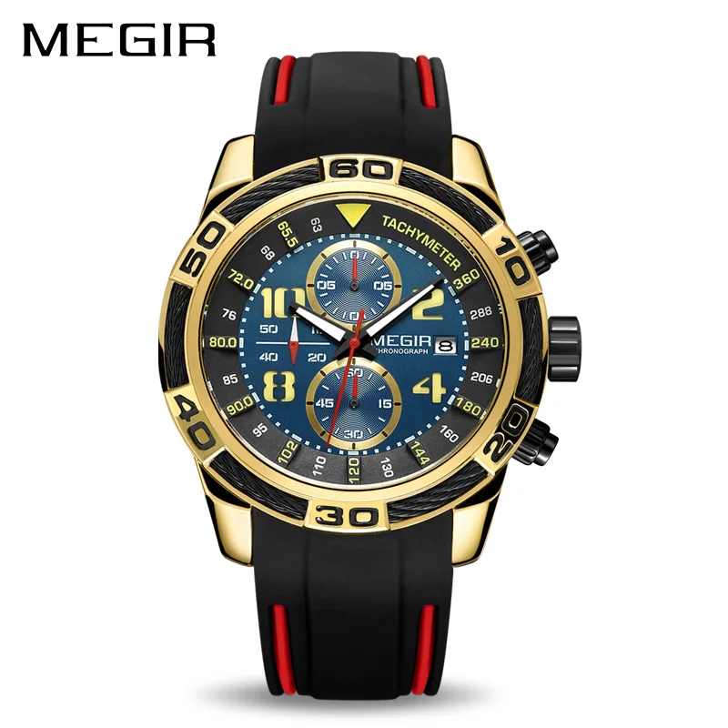 Online MEGIR Silikon Sport Uhr Männer Relogio Masculino Top Marke Luxus Chronograph Armee Militär Uhren Uhr Männer Quarz Armbanduhr