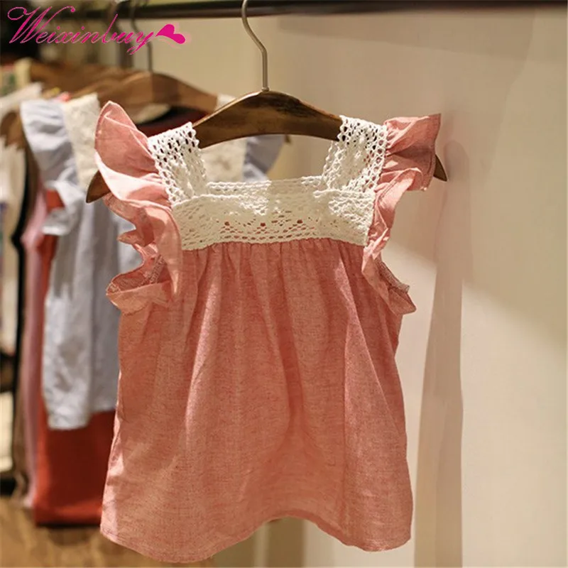 

HOT Sale Summer Toddler Baby Girls Casual T-Shirts Lace Splicing Shirt Cotton Soft Blouse Tops M