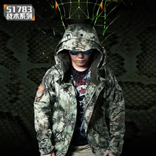 Mens Winter Faux Fleece Lining Camo Windbreaker 65% Polyester 35% Cotton Blend Military Python Snake Camouflage Tactical Jacket