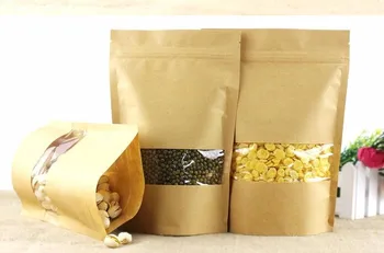 

Wholesale! ziplock bags stand up brown kraft paper pouch,100pcs/lot Recycled small kraft bag with transparent window
