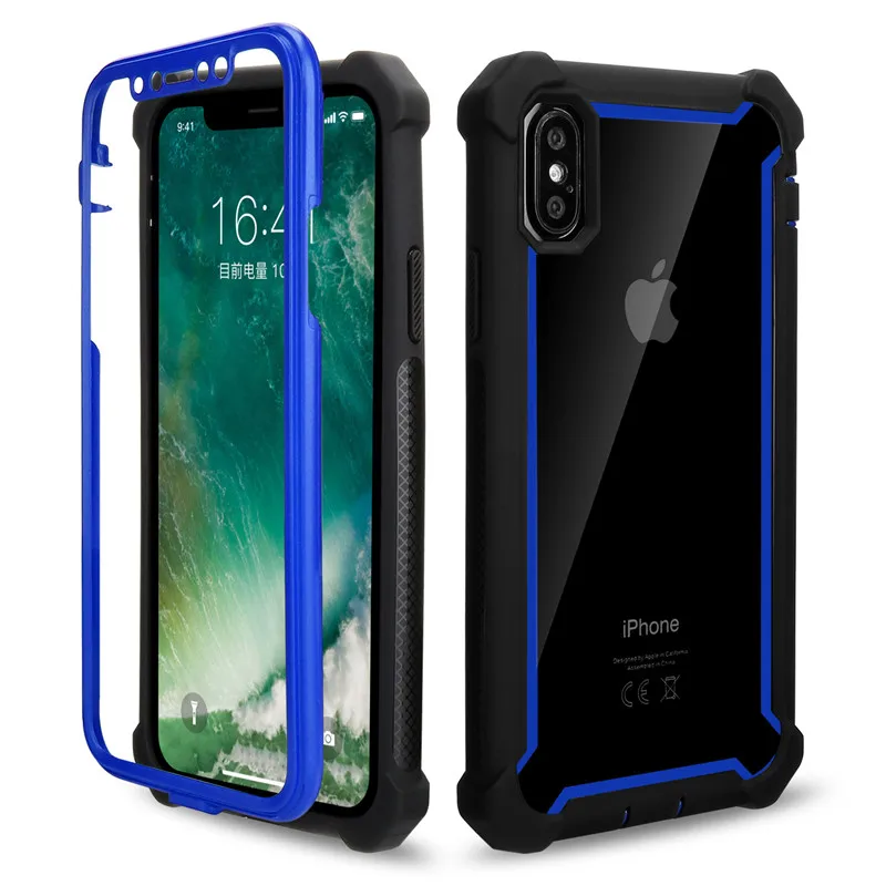 Модный противоударный Прозрачный чехол для телефона из ТПУ для iPhone 11 Pro Max X XR XS Max 6 6S 7 8 Plus 5S 5 SE, задняя крышка из поликарбоната - Цвет: Blue Black Case