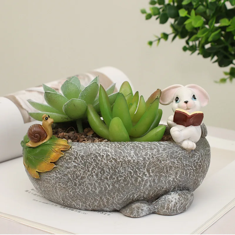 

Creative Cute Cartoon Succulent PlanterResin Flower Pot Mini Bonsai Green Cactus Flowerpot Desktop Outdoor Courtyard Home Decor