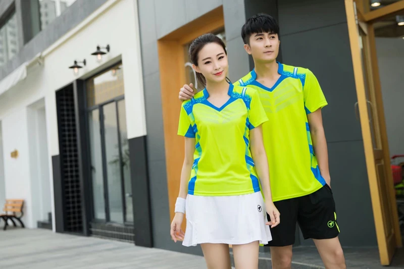 Blue Sports Quick Dry breathable badminton shirts,Women/Men table tennis group game running training Sport V Neck T Shirts