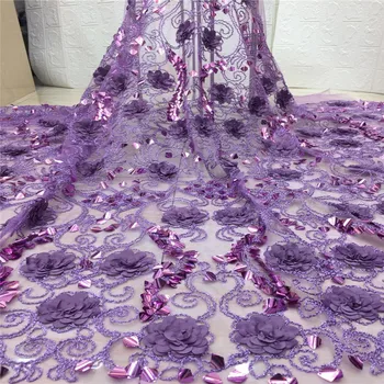 

Madison 3D Lace Fabric Alibaba High Quality Tulle Sequins Lace Fabric 2020 African Embroidery Purple Sequin Fabric