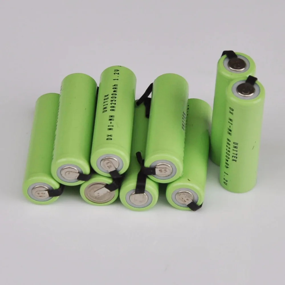 10 шт ni-mh 1,2 V AA перезаряжаемая батарея 2500mah nimh ячейка со сварочными вкладками для Электробритва Philips Braun, зубная щетка