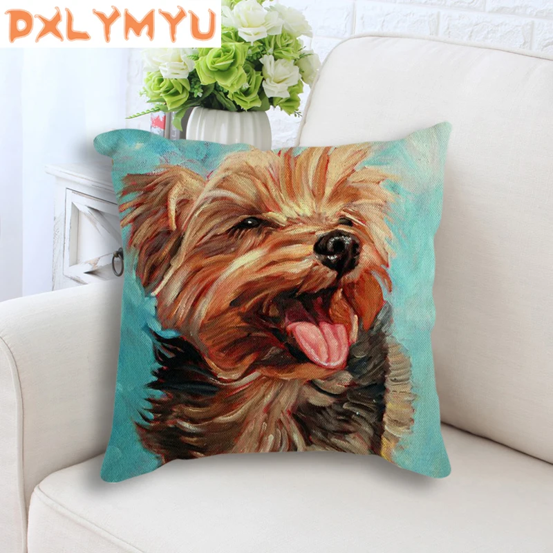 

Car Backrest Cute Animal Cushion Decoration Small Dog Printed Throw Pillow Nordic Style Decorative Linen Cotton Cushion Sofa