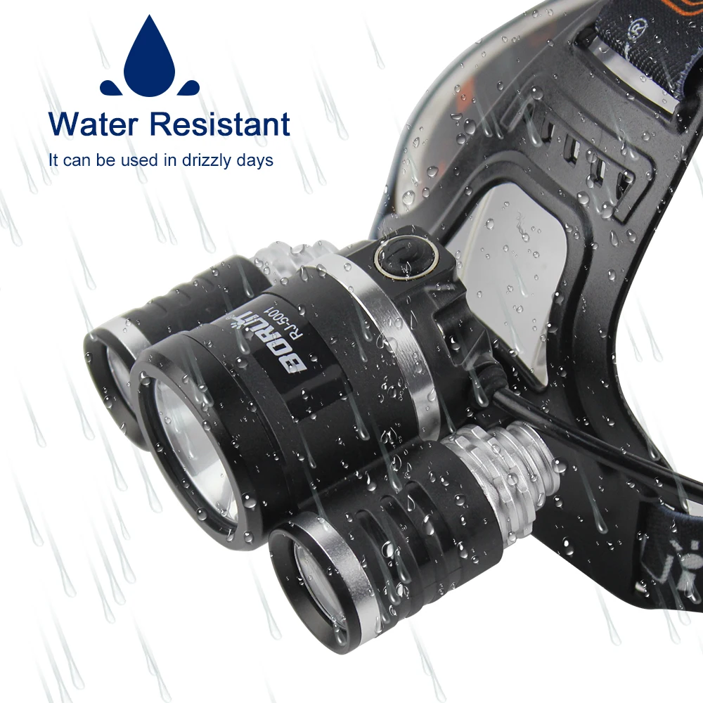 BORUiT XML L2 LED Headlamp Flashlight 4 Modes Lantern Rechargeable Headlight Portable Camping Hunting Head Torch Light 18650  (13)