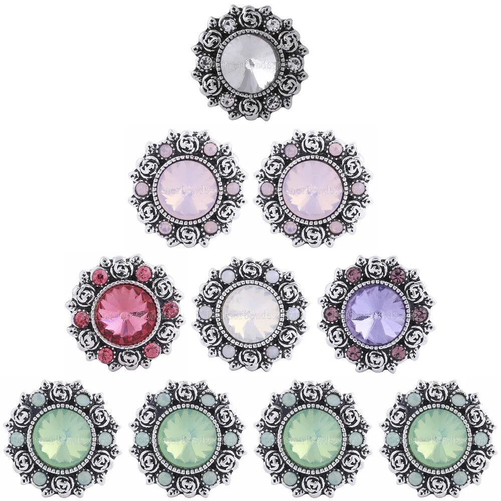 

10pcs Mix color Flower Round Snap Buttons Fit 18mm/20mm DIY Snap Bracelet Rhinestone Stone Buttons Jewelry for women female